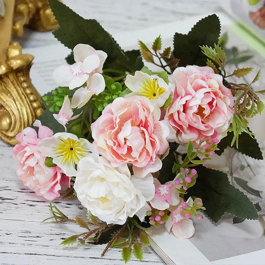 Искусственные цветы розы шелковые цветы букет маленький Пион Искусственные цветы Свадебные украшения для дома DIY День святого Валентина - Цвет: pink