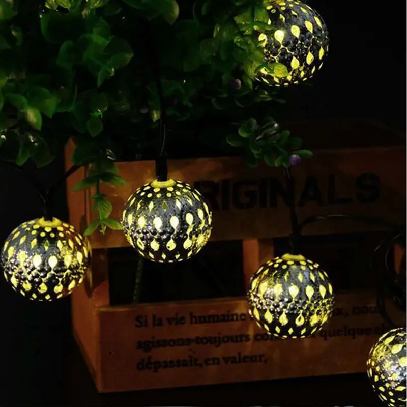 3.3M 20LEDs Solar Power LED String Light Morocco Ball Iron Bulb Lights Outdoor Christmas Holiday Party Decorative String Lamps (8)