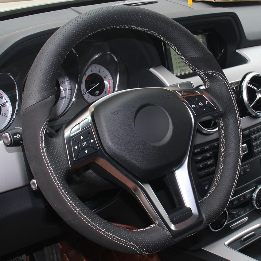 Чехол на руль из черной натуральной кожи и замши для Mercedes Benz A Class 2013 2015 CLA 2014 C