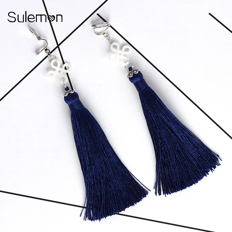 

Fashion Long Tassel Earrings Women Chinese Knot Shell Tassel Clip Earring Without Piercing Charm Handmade Jewelry Gifts CE94