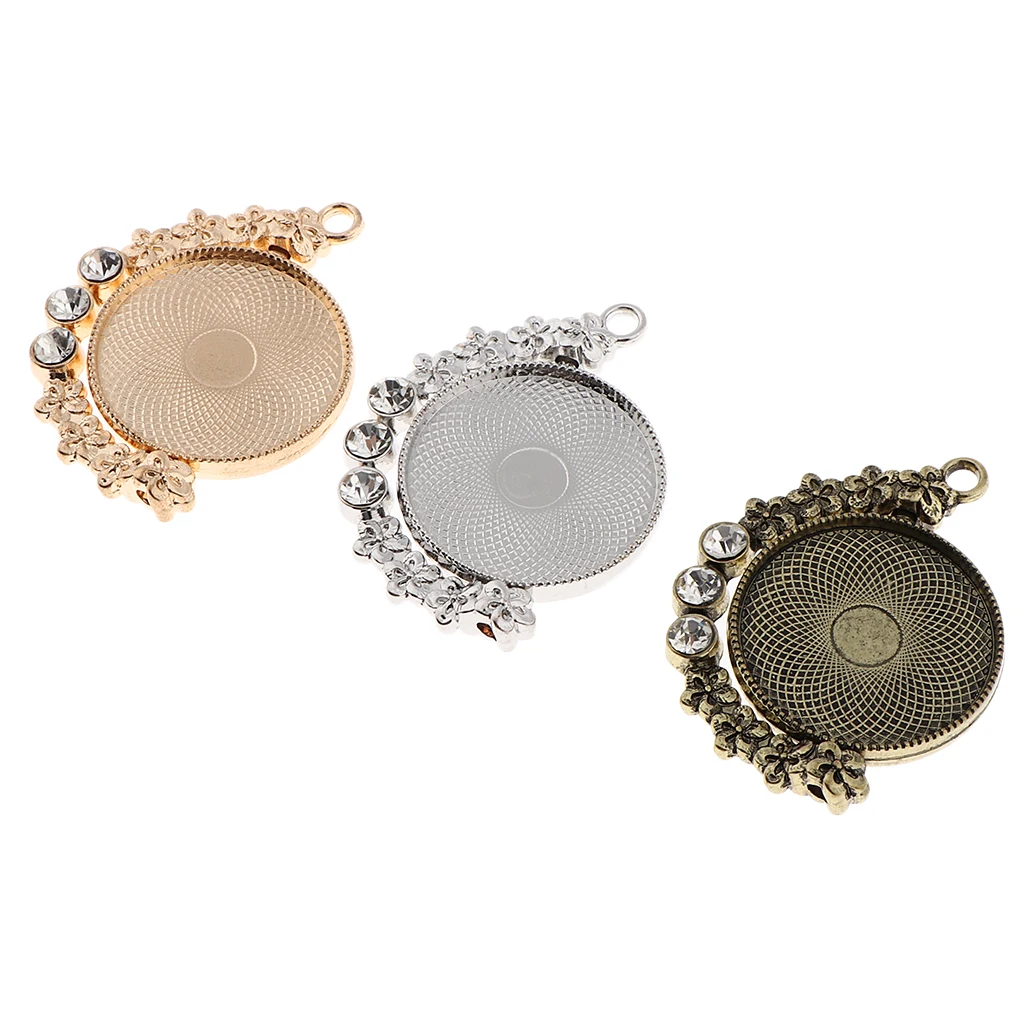 3pcs diamante alloy rotatable cabochon Base Charms pendants tray 25mm