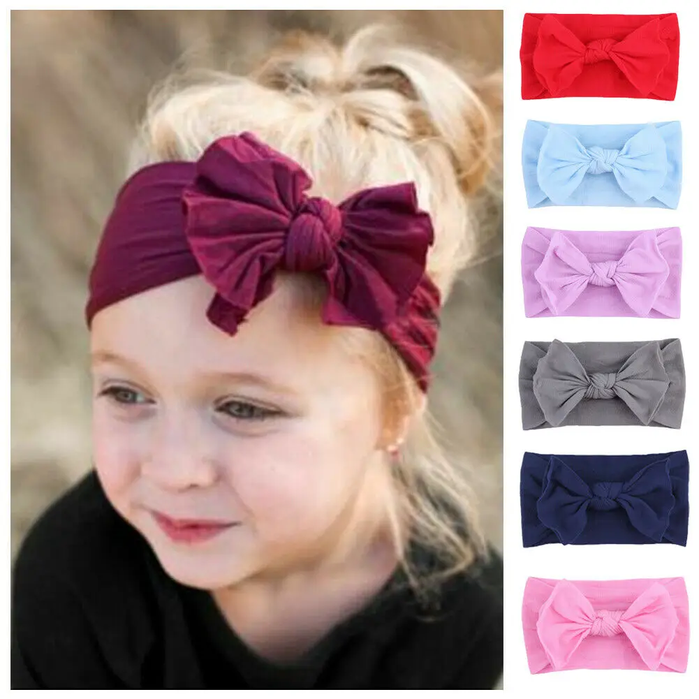 

1PCS New Cute Wide Nylon Headbands Bow Head wrap Knot Elastic Headwear Turban Baby Girls Hair Accesseries