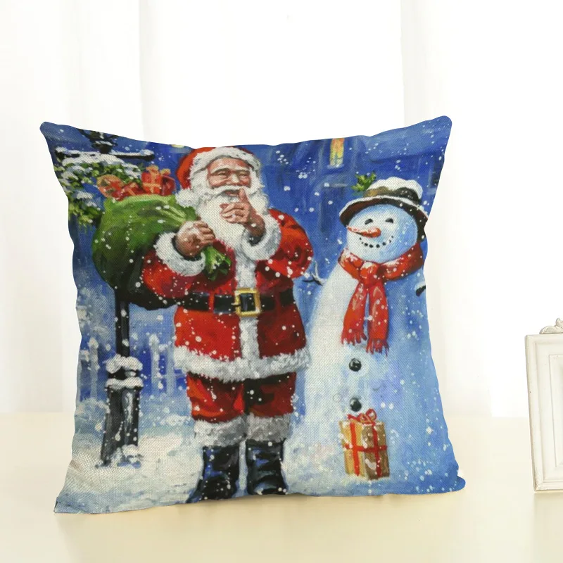 Merry Christmas Decorations for Home New Product Santa Clause with Dog Elk Snowman Christmas Tree Pattern Linen Pillowcase Natal (3)