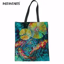 INSTANTARTS Модная хлопковая сумка для покупок, сумка для покупок, льняная многоразовая сумка с художественным принтом для девушек и девушек, Экологичная тканевая сумка