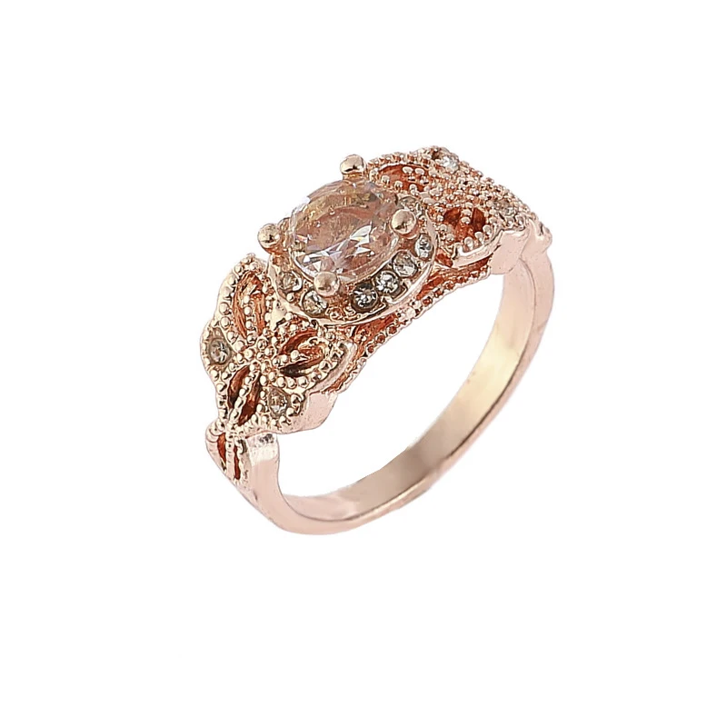 Crazy Feng Promise Couples Rose Gold Color Pairs Wedding Ring Set Engagement Double Finger Rings For Jewelry Gift