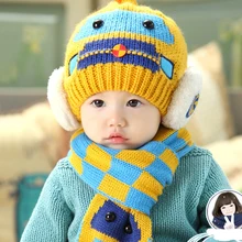 Autumn Winter Boys&Girls Hats Cotton Baby Hats Cute Infant Caps Hats+ Beanies Scarf Set Baby Accessories Baby Clothing