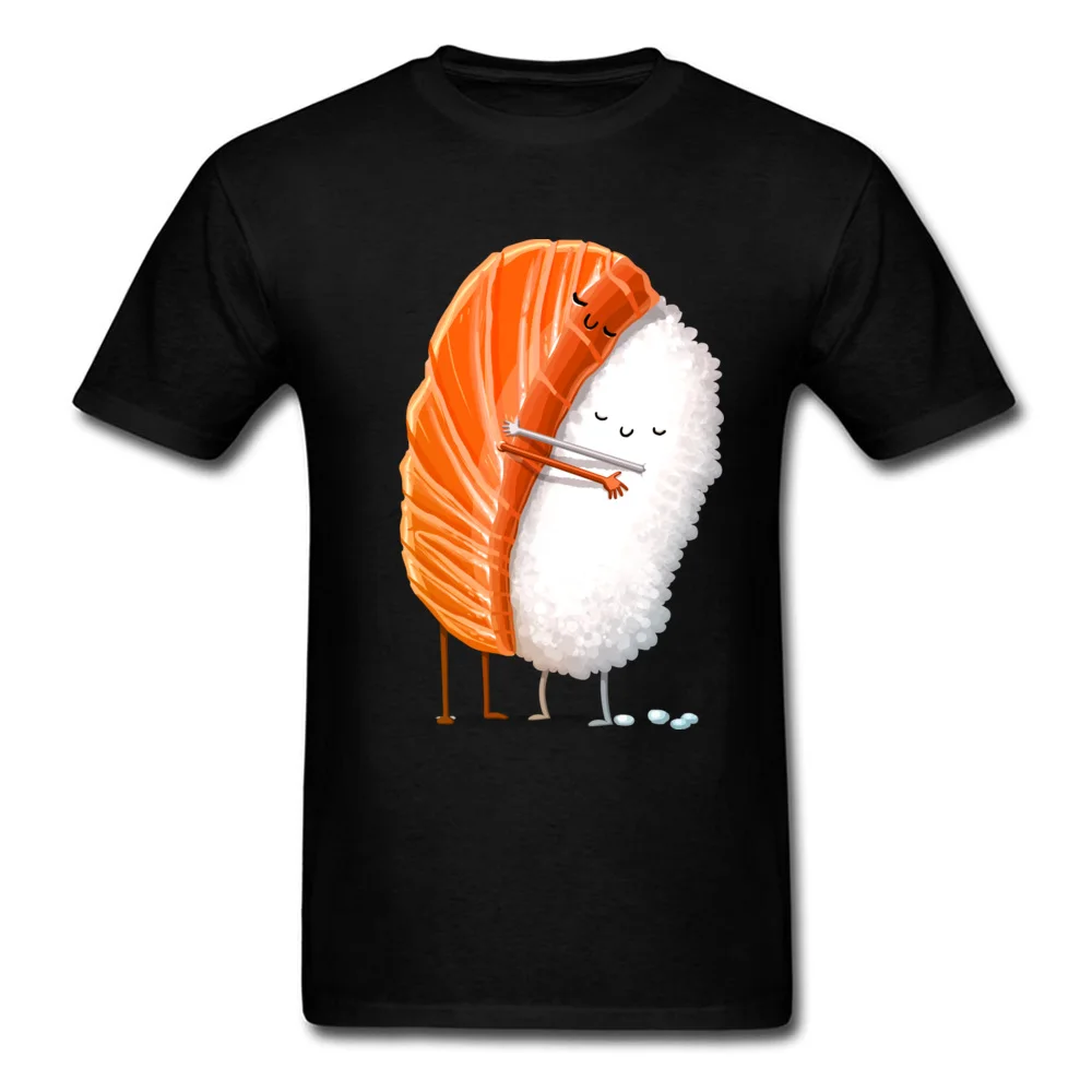 

Salmon Sushi Hug T-shirt Men Cotton Tops Funny Cartoon Clothing Japan Style Tees Kawaii Woman T Shirt Fashion Black