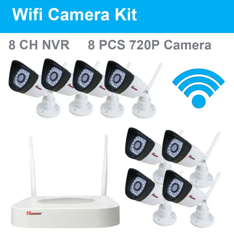 

Plug & Play 8 Channel NVR KIT 1.0MP wifi Camera Wifi Wireless Kit System 8CH 1080P NVR 1280*720P WIFI Camera IR Night Vision P2P