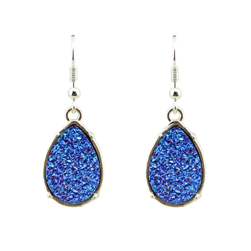 

9 Colors 2016 Hot Sale Teardrop Druzy Earrings Fashion Women Golden Frame Adorable Natural Water Drop Drusy Earrings