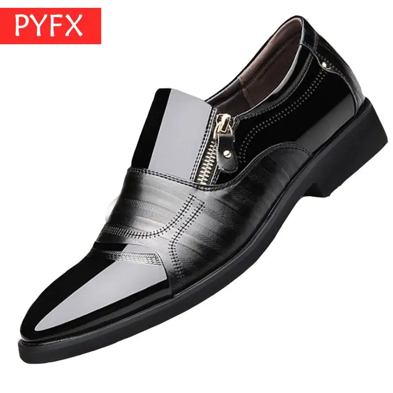 

Autumn New Business Suit Brown Leisure Wedding Shoes Zipper Flat-soled Office fashion Men's Leather Shoes affordable discount