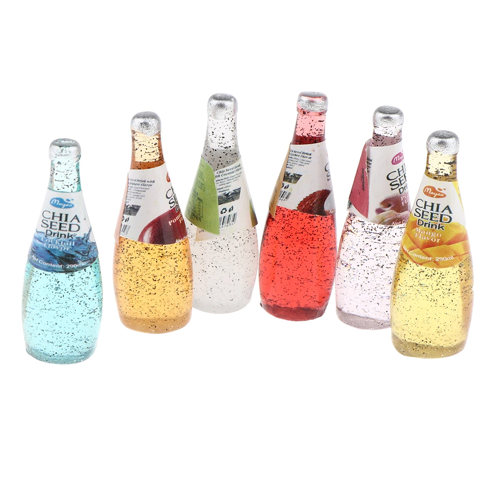 Dollhouse Miniature 6 Pieces Different Kinds of Taste Cocktail Bottles Set Drink Model for 1:12 scale
