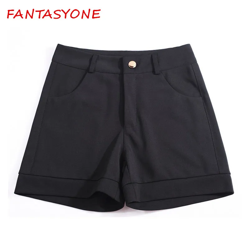 FANTASYONE Plus Size 4XL Summer Casual High Waist Women Shorts Black