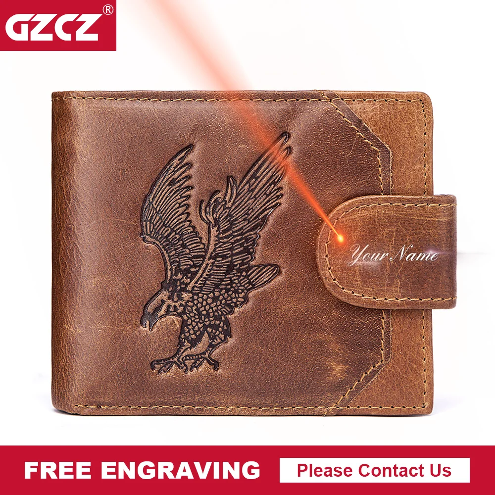 

GZCZ New Men Genuine Leather Wallet Vintage Small Male Purse Card Holder Pattern Coin Purse Portomonee Money Bag Free Engraving