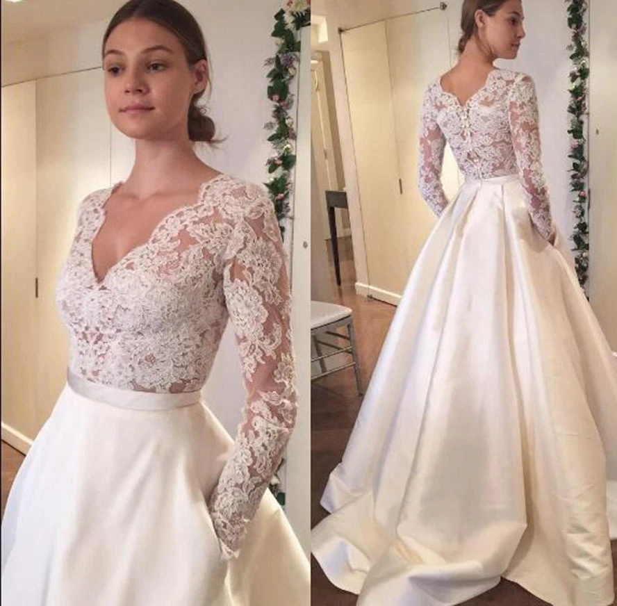 V-neck Wedding Bolero Jacket White Ivory Long Sleeves Lace Bridal Shawl Tops