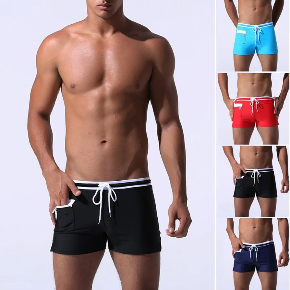 

Swimming Pants For Men Solid Sexy Underwear Mens Nylon Breathable Trunks Pocket Quick Dry Beach Shorts Swimwear W0322
