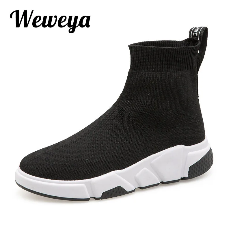 Модные женские ботинки носки Weweya на плоской подошве эластичные ботильоны для