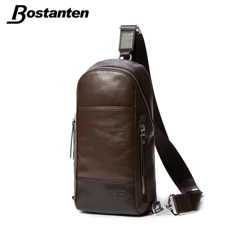 Bostanten Men's Vintage Cowhide Genuine Leather Bag Chest Pack Messenger Travel Shoulder Cross Body Sling Pack Chest Casual Bag
