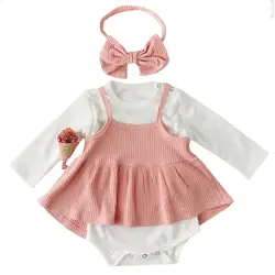 Одежда для маленьких девочек, весенне-Осенняя детская юбка + нижняя одежда + повязка на голову с бантом, комплект из 3 предметов, подарок для