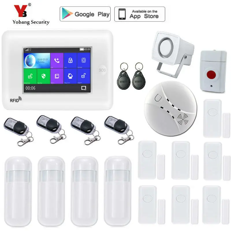 

Yobang Security Wireless WiFi GSM Alarm System APP Control Touch Screen Home Security Fire Smoke Alarm System with Video IP came