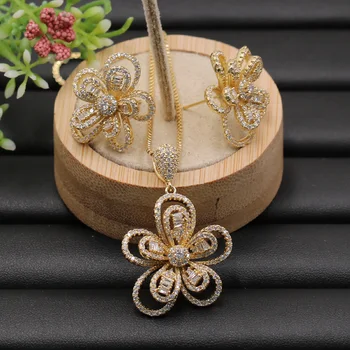 

Lanyika Jewelry Set Lovely Hollow Flower Full Plated Necklace with Earrings Wedding Engagement Popular Best Gifts