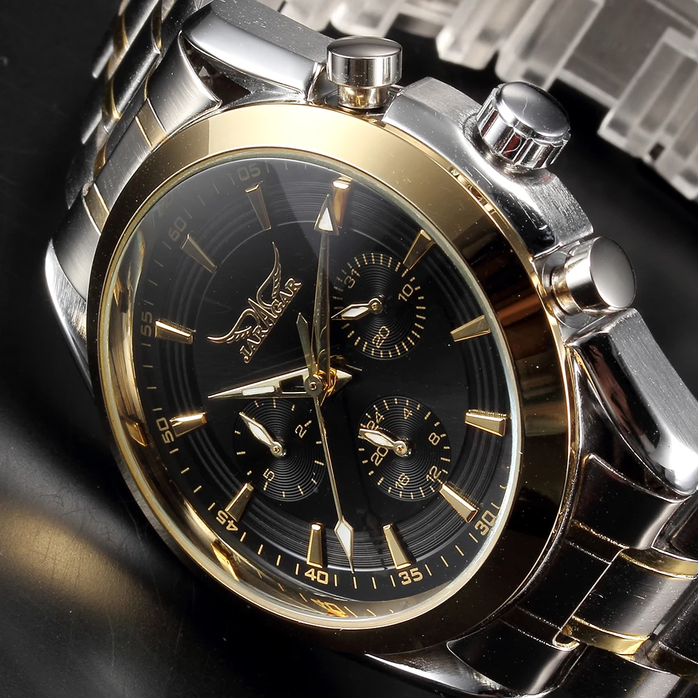 

JARAGAR Male Dress Watches Auto Date Day Relojes Hombre Stainless Steel Band Men's Golden Clock Mechanical Wrsitwatches