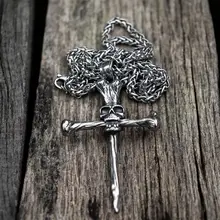 EYHIMD Nail Spike Trial Cross Skull Pendant Punk Gothic Biker Silver Stainless Steel Jewelry soqmo solid 925 silver skull pendant for biker man cool snake budda sculpture mens vintage gothic punk pendants jewelry sqm023