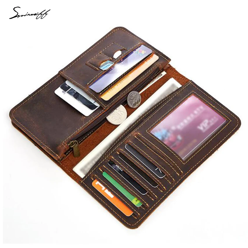 

Custom Name Cow Leather Wallet Men Vintage Long Purse Multi-function Card Holder Small Zipper Pocket Fashion Wallet Gift