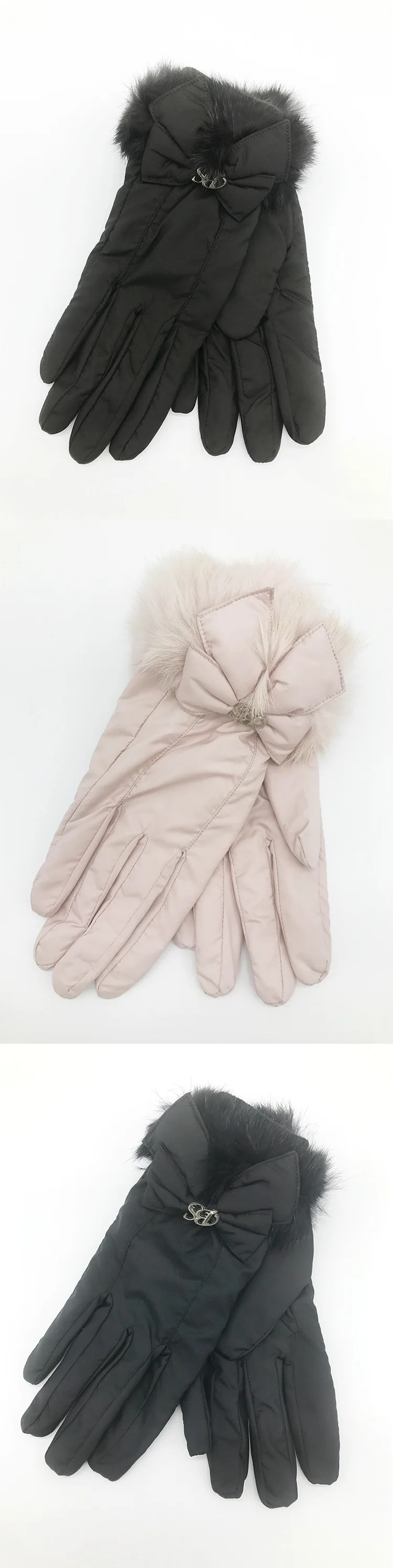 FLYBER полный палец Для женщин перчатки кролика волосы однотонный галстук-бабочка дизайн Зимние Теплые Мягкие Рукавицы 2018 модные гуанты mujer