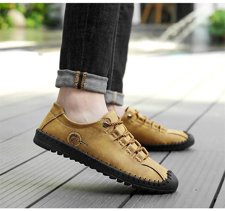 2019 New Fashion Leather Spring Casual Shoes Men's Shoes Handmade Vintage Loafers Men Flats Hot Sale Moccasins Sneakers Big Size HTB1VO4aaynrK1Rjy1Xcq6yeDVXaR - 2019 New Fashion Leather Spring Casual Shoes Men's Shoes Handmade Vintage Loafers Men Flats Hot Sale Moccasins Sneakers Big Size