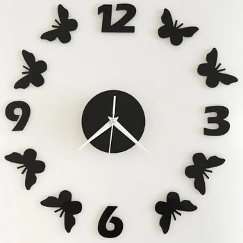 

New Wall Stickers Home Decor Poster Diy Europe Acrylic Large 3d Sticker Wall Clock Butterfly Living Room Wall Clocks Red Black
