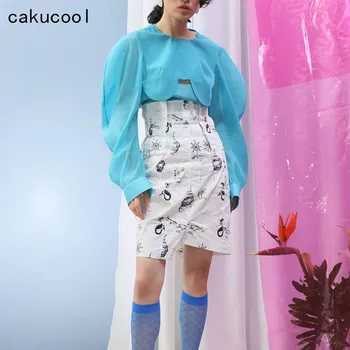 

Cakucool Print Skirt High Waist Pencil Skirt Vintage Straight Slim Summer Skirts Runway Design Skirt Streetwear White