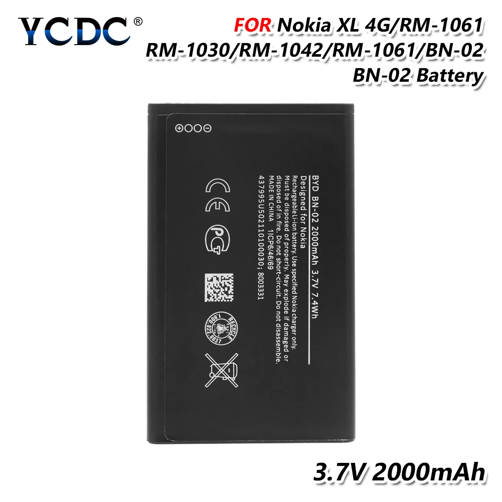 Аккумулятор для телефона 3,7 V 2000mAh BN-02 BN 02 BN02 литий-ионная аккумуляторная батарея для Nokia XL 4G/RM-1061/RM-1030/RM-1042/RM-1061