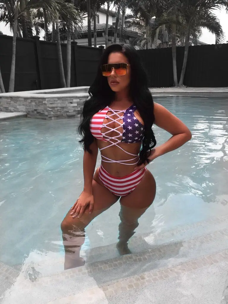 

2017 Women Bikinis Set Push-up Padded Bra Tankini Swimsuit Women Flag Of The United States Print Swimwear Beachwear Bathing Suit