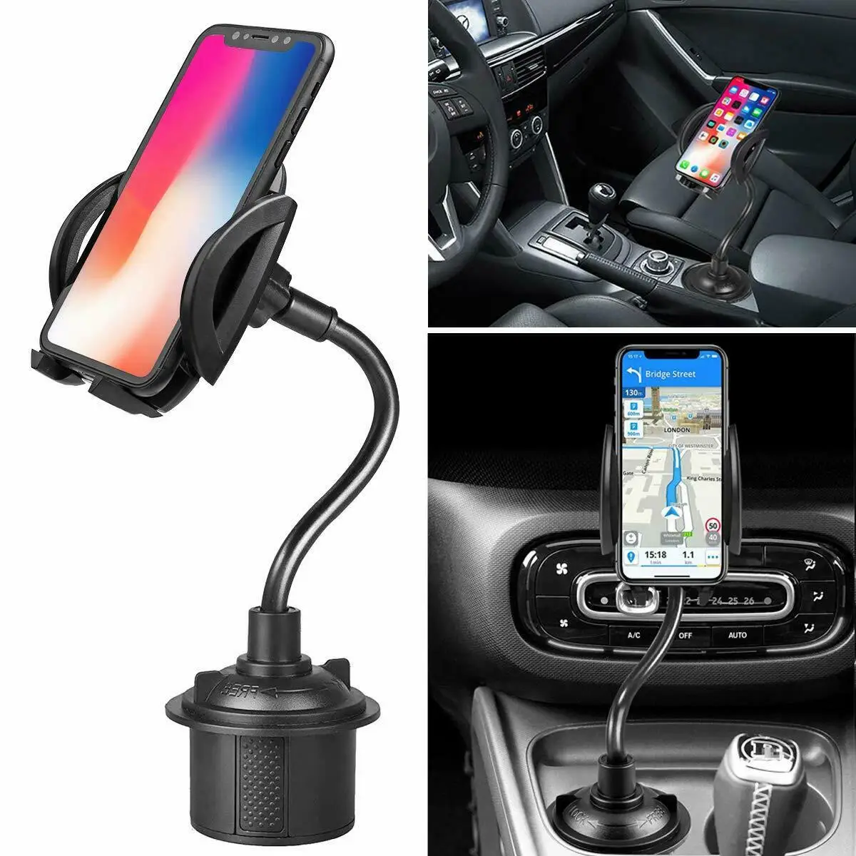 Gray Car Phone Mount,Universal Smart Phone Adjustable Automobile Cup Holder Phones Mount for iPhone Xs/Max/X/XR/8 Plus /7 Samsung Galaxy S10/S9/ S8 Note 9 Nexus HTC Huawei and All Smartphones