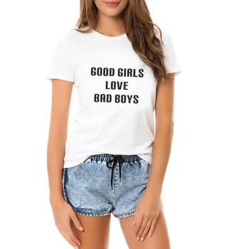 

ONSEME Good Girls love bad boys Print t shirt women Fashion Cotton Female T-Shirt Summer Casual Tops Tees girls tshirt Q-246