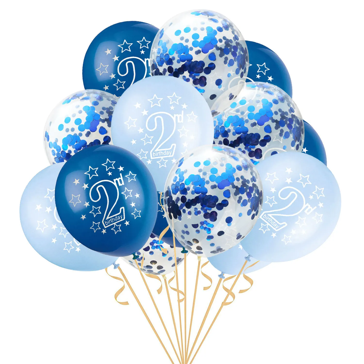 15 шт. 12 дюймов Happy 2 лет на день рождения Синий Розовый Золотой латексный Конфетти Для детей день рождения мультфильм шляпа подарки для детей - изображение