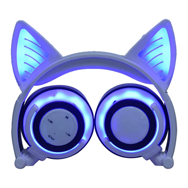 Наушники Bluetooth Беспроводные гарнитуры Складные дети LIMSON Наушники Cat Ear Light Up 3,5 мм Штекерный кабель с микрофоном Совместимость с iPhones iPad Laptop BBL108 - Цвет: BLR108-white