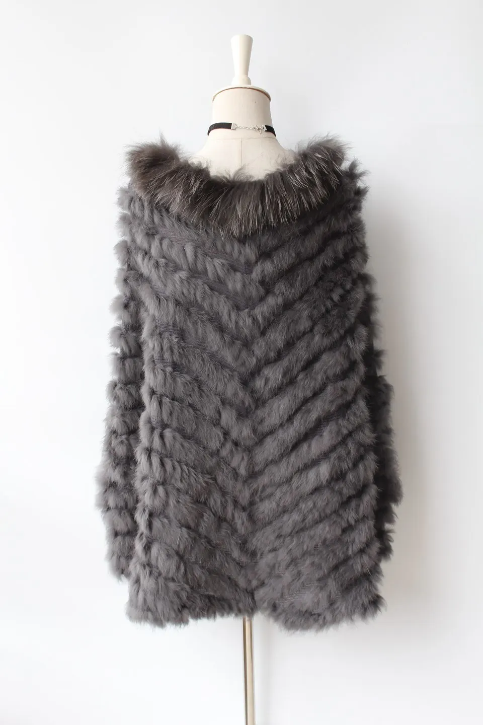 genuine rabbit fur poncho big size with collar (12)