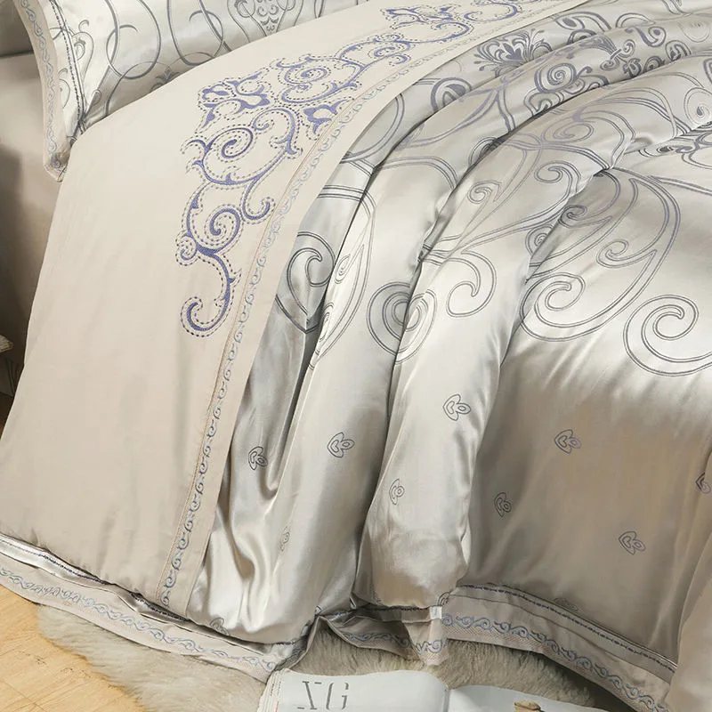 Luxury Silk Satin Cotton Jacquard Duvet Cover Bedding Set