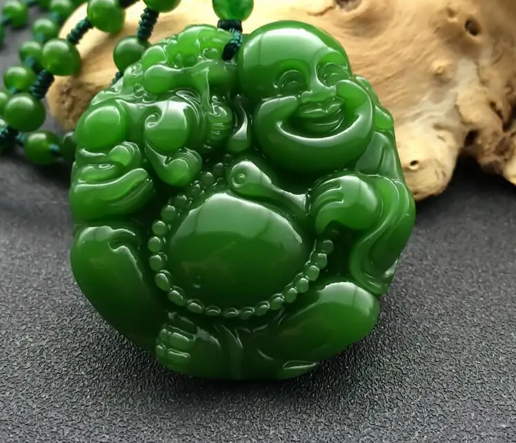 Натуральный зеленый ручной резной китайский Hetian камень подвеска maitreya + веревка
