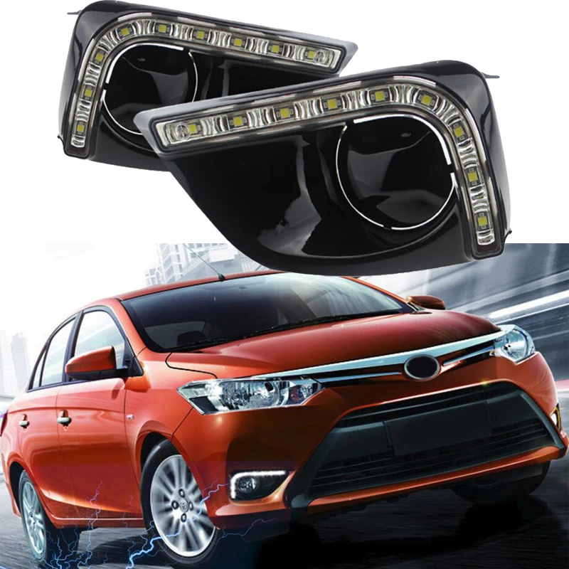 For Toyota Vios Yaris Sedan 2014 2015 Car Flashing Fog Lamp Cover Led