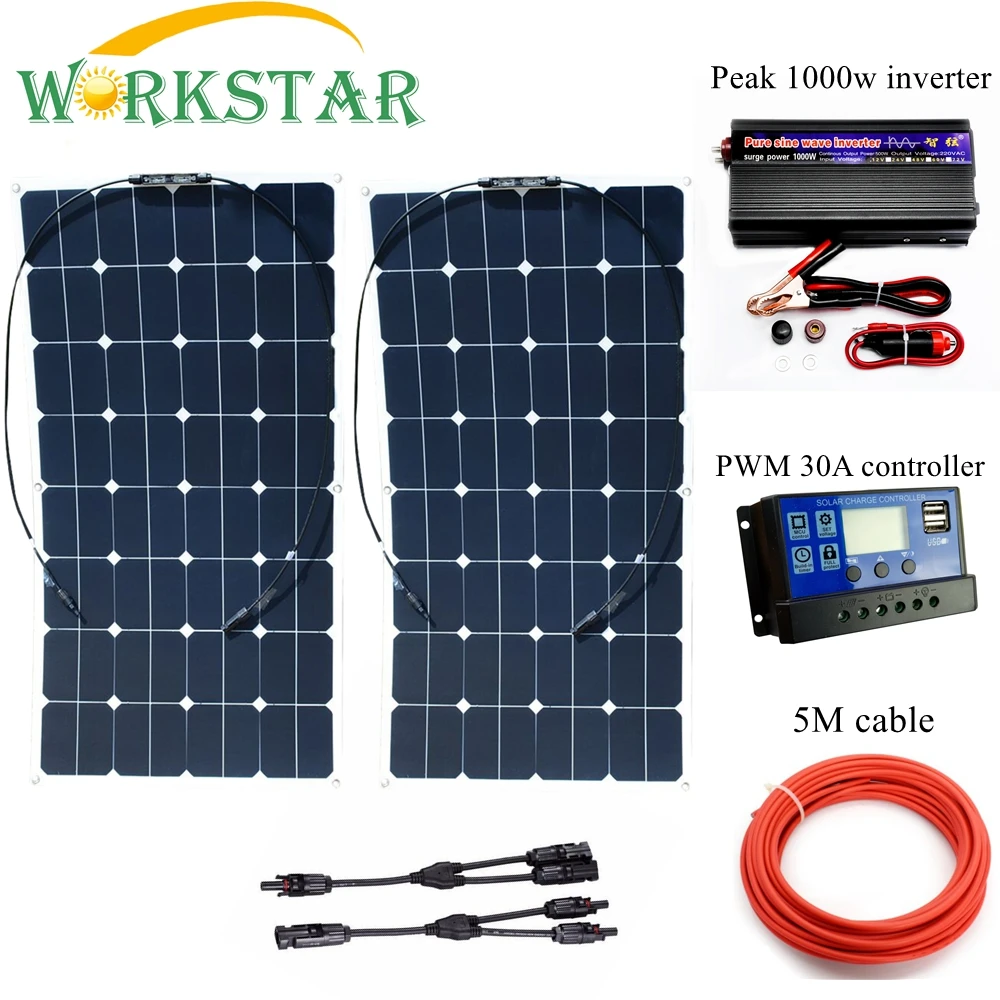 WORKSTAR 2*100W Sunpower Flexible Solar Panels with 30A Controller and