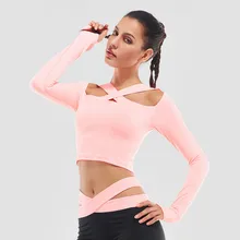 Очаровательные женские рубашки для йоги с длинным рукавом и отверстиями для большого пальца, топ, Бесшовные черные топы для бега с открытыми плечами, быстро тренировочные костюмы