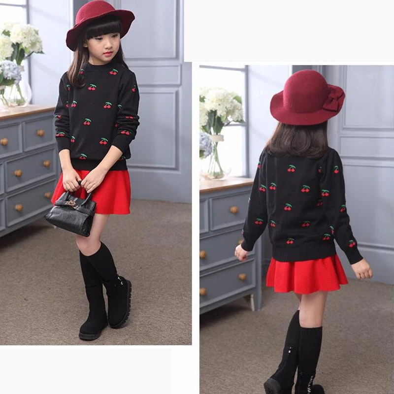 Online Bebé niños niña ropa cereza pulóver suéter tejido abrigo para niñas jersey para el colegio suéter Nuevo 2018 otoño