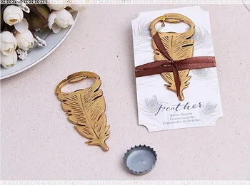 

wedding favor gift for man guest-- "Gilded Gold" Feather Bottle Opener party keepsake giveaways 10pcs/lot