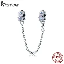 BAMOER 100% 925 Sterling Silber Lila Emaille Daisy Blume Sicherheit Kette Stopper Charme fit Charm Armband DIY Schmuck SCC602