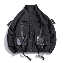 Veste militaire pour hommes, manteaux, coupe-vent décontracté, rubans, poches, Bomber, style Hip Hop, Streetwear, vêtements d'extérieur, 2021