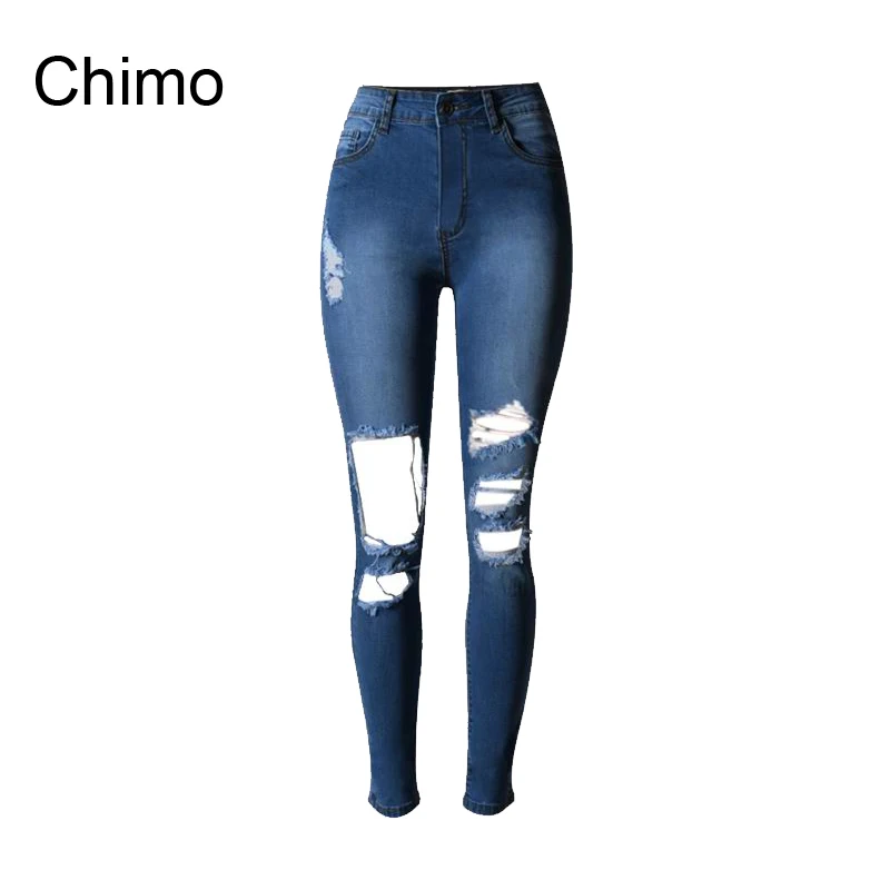 Estiramiento Completa 2018 De Moda Pantalones Vaqueros Ripped Alta Mujeres Cintura Skinny Denim Longitud Hole Pencil qSSOAxB