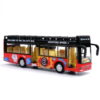 

Double Layer Tourist Bus with Music Light Alloy And ABS Car Model The Door Open Children City Bus Toy Model with Box Boy Gift