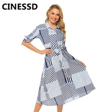 CINESSD Women Plaid Print Casual Dress Turn Down Collar Half Sleeve Bow Button Lace Up Beach Party Swing Midi Dresses with Belt girls button up banana print collar dress
